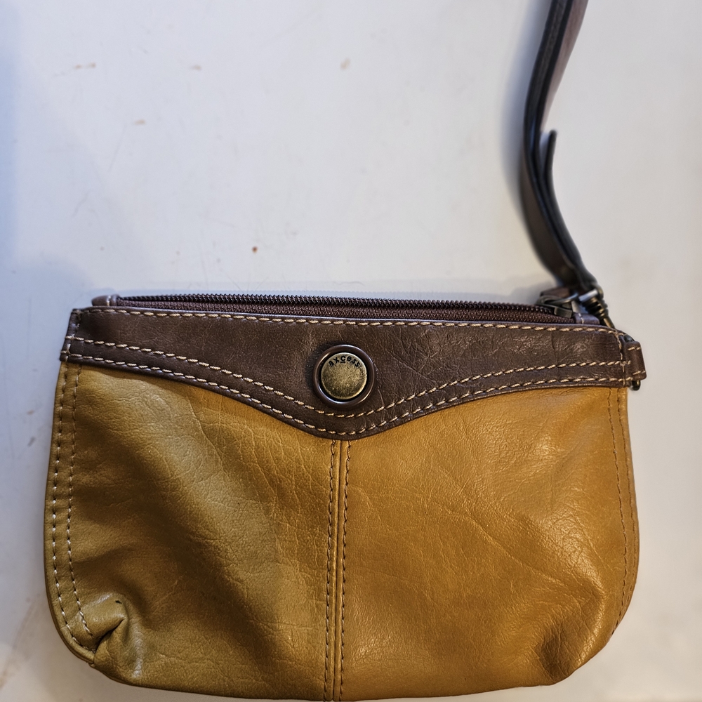 Axcess Brown and Tan Leather Wristlet